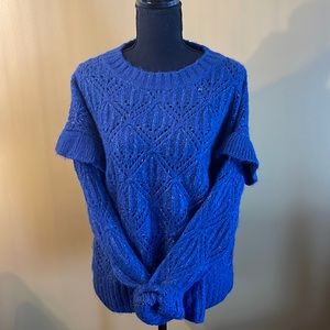 Blue ruffle sleeve sweater
